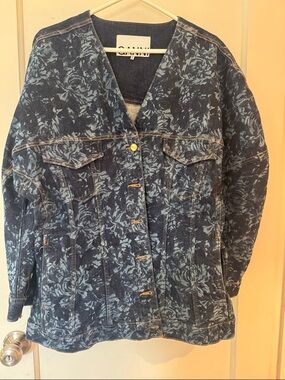 Ganni Blue Floral-Print Denim Jacket